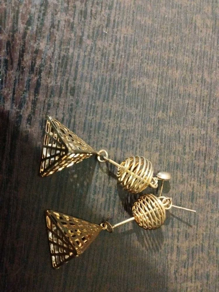 Unique Gold Tone Geometric Earrings