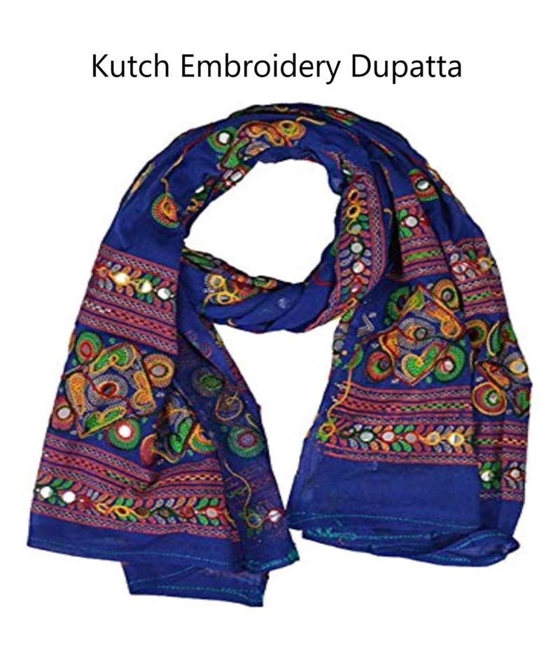Women's Casual Kutch Embroidery Cotton Dupatta w b