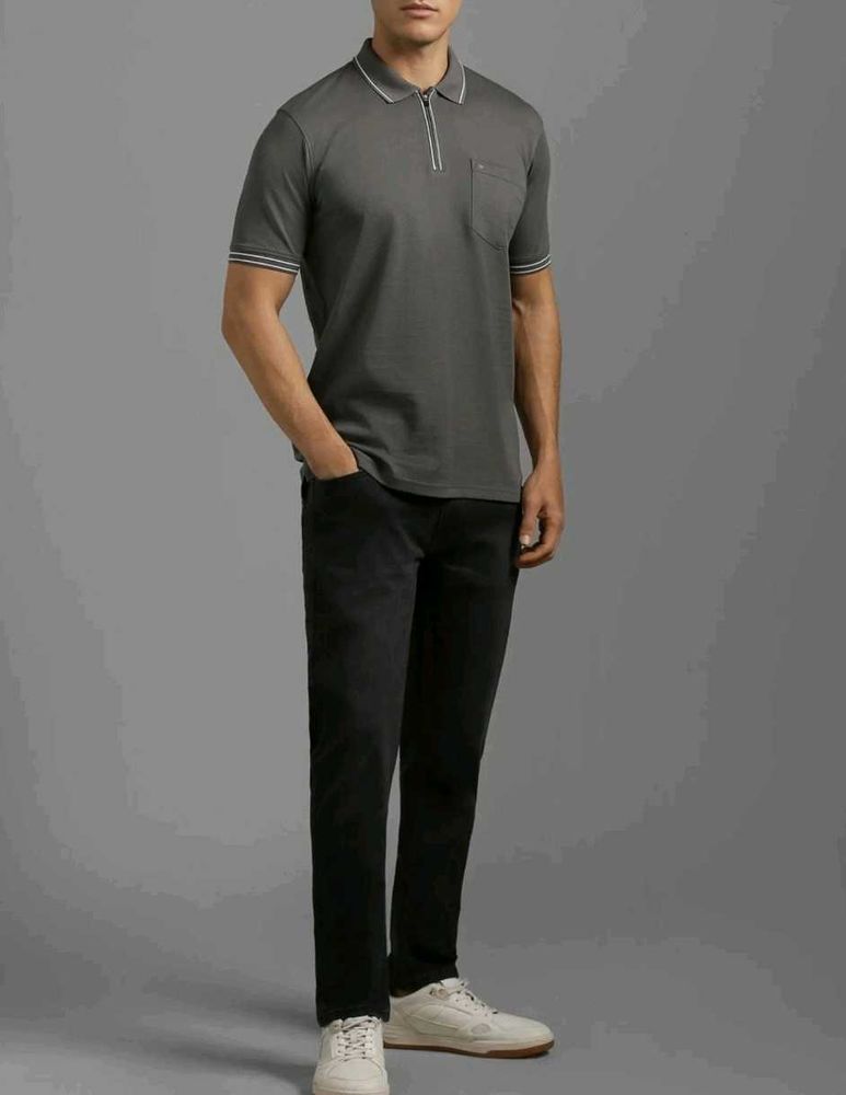 Louis Philippe Men's Grey Textured Polo Shirt