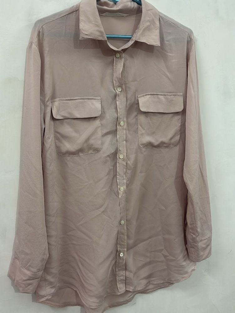 Chic Light Pink Satin Shirt