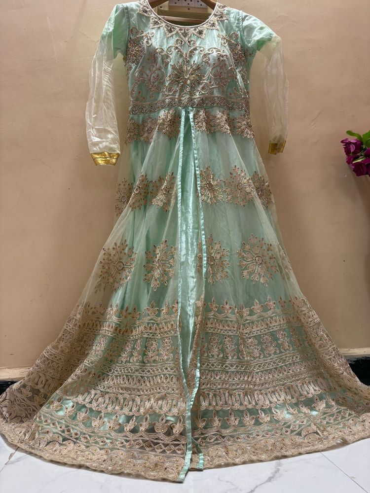 heavy bridal  Embellished Mint Green Gown