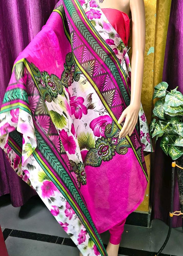 Vibrant Floral Pink Print Dupatta, Chudidar