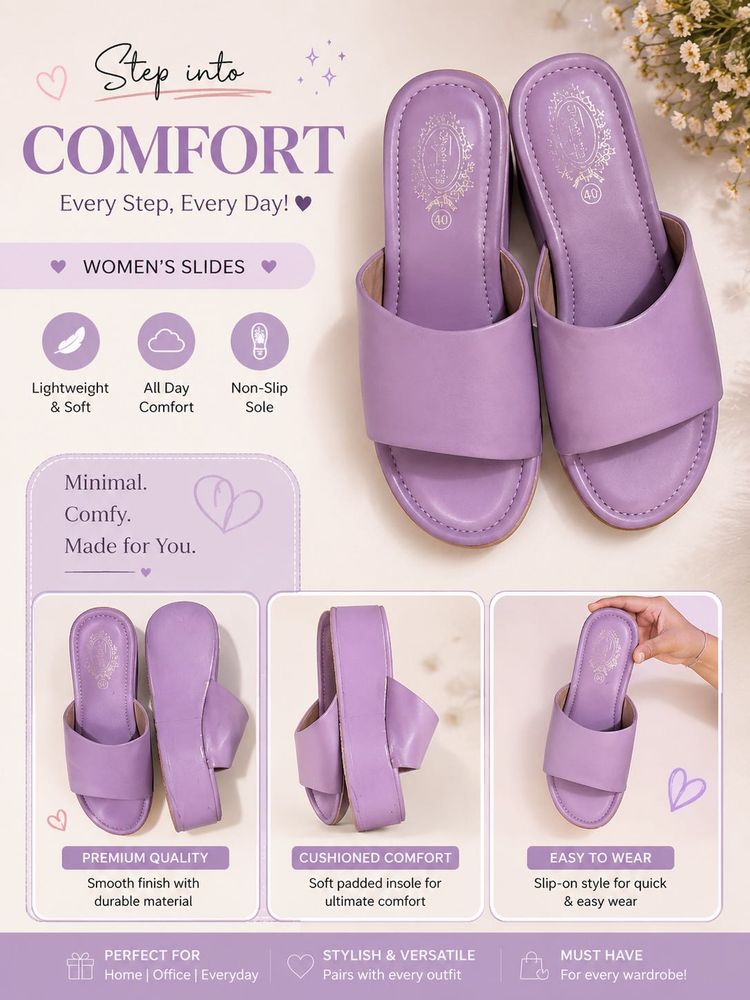 Comfortable Women's Lavender Slides