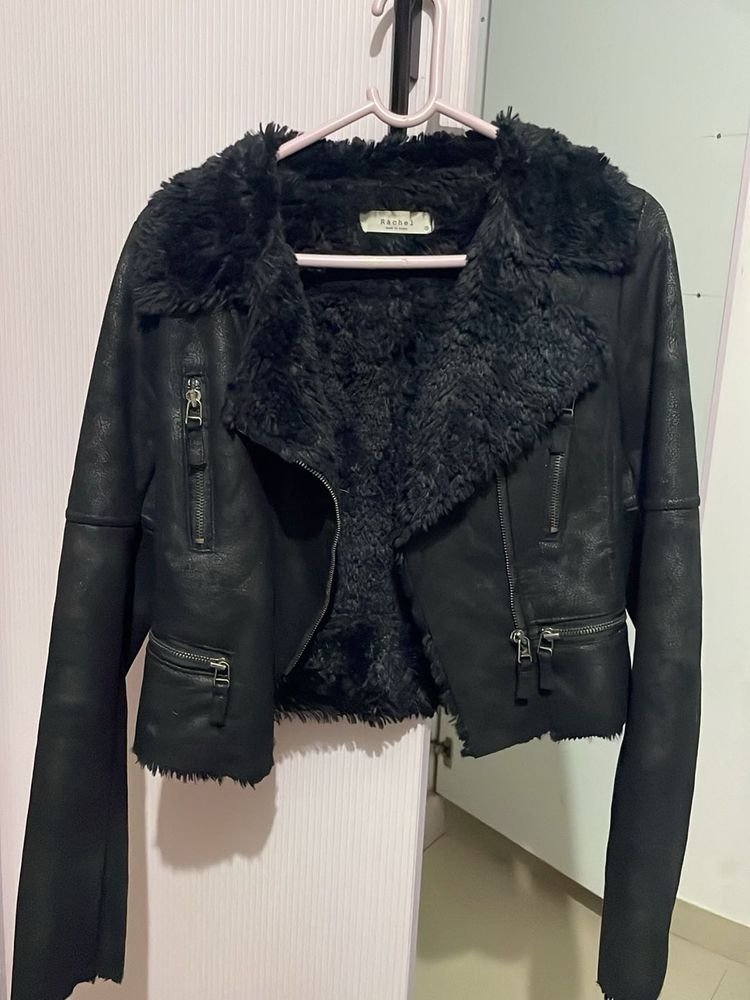 Black Faux Leather Fur Lined Jacket