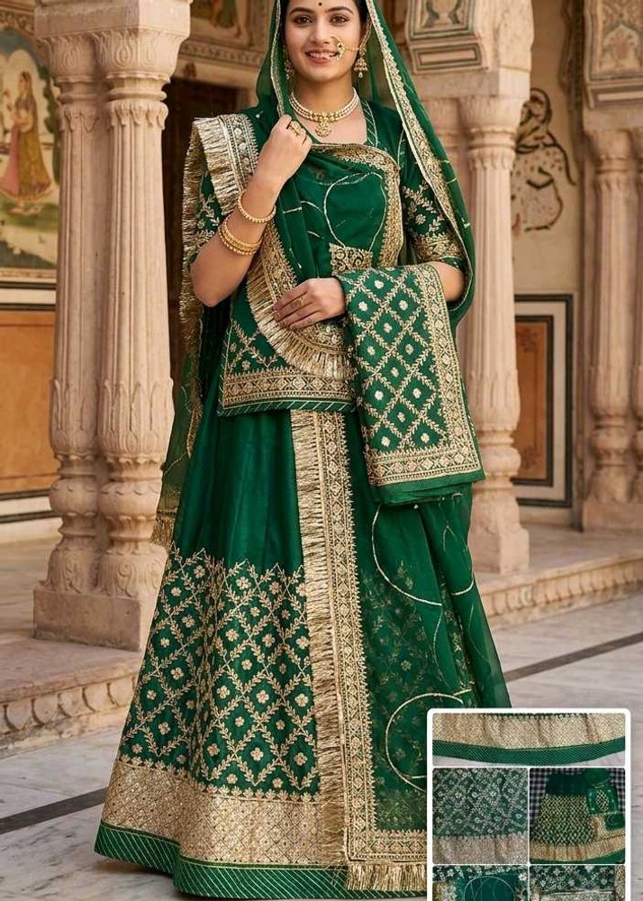 Emerald Green &amp; Gold Embroidered Rajputi Poshak