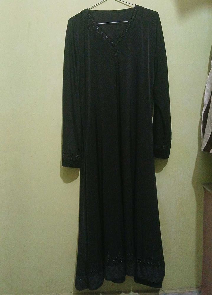 Elegant Black Embellished Maxi Dress Abaya