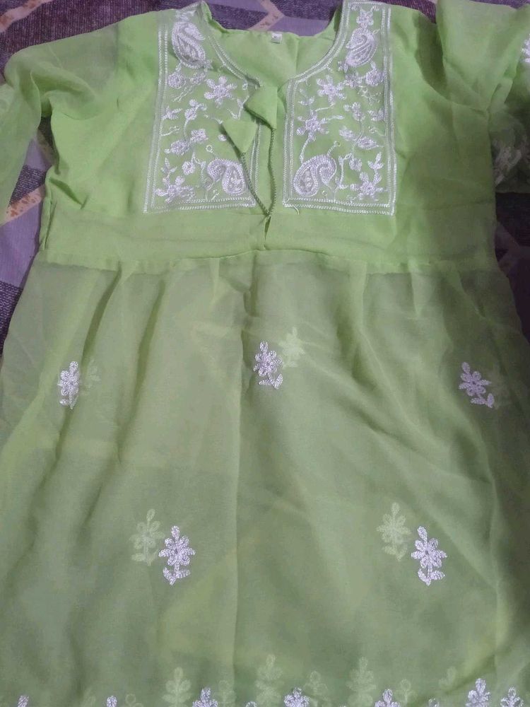 Lime Green Embroidered Kurta