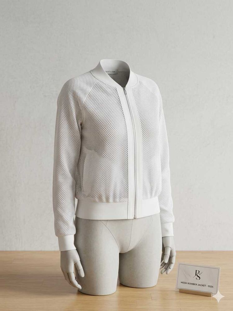 White Mesh Bomber Jacket