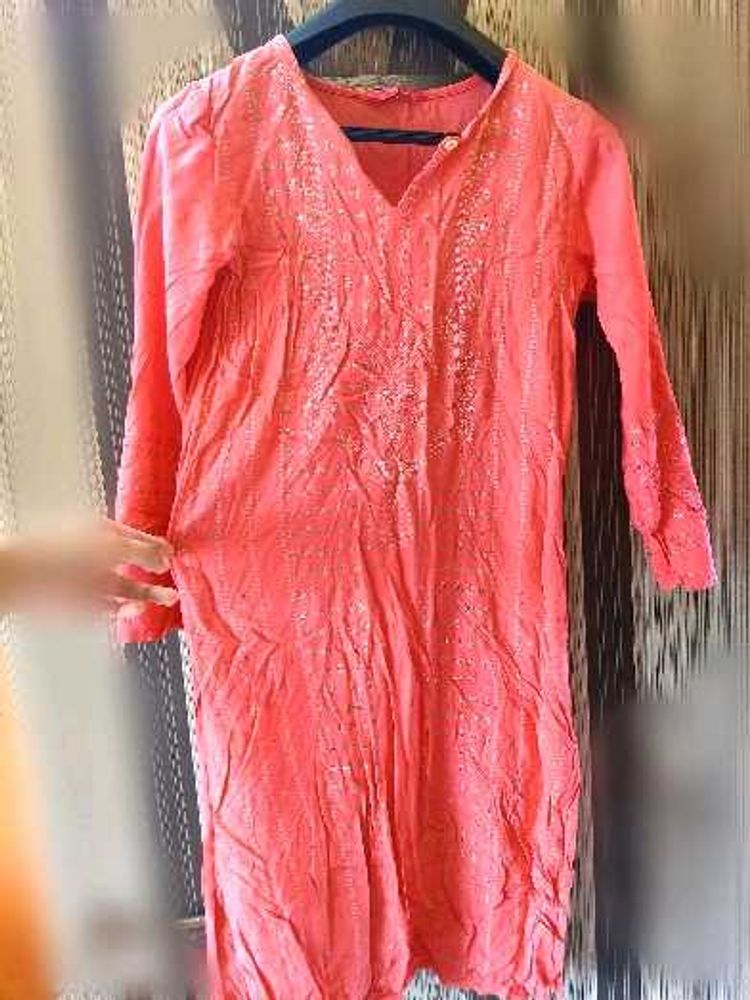 Coral Embroidered Kurta