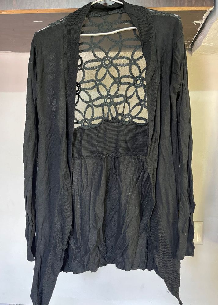 Black Floral Crochet Cardigan