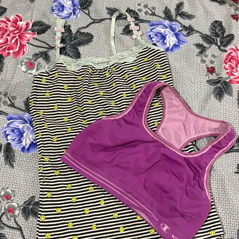 Cute Smiley Face Camisole &amp; Sports Bra Set