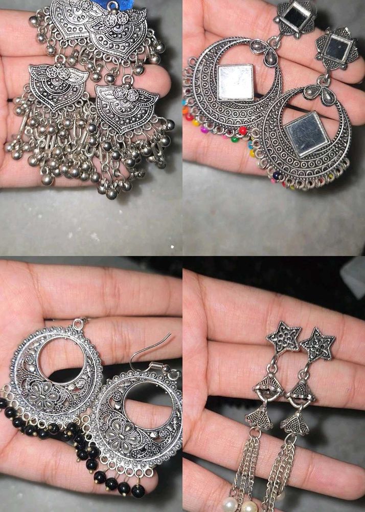 Boho Silver Oxidized Jhumka Earrings COMBO