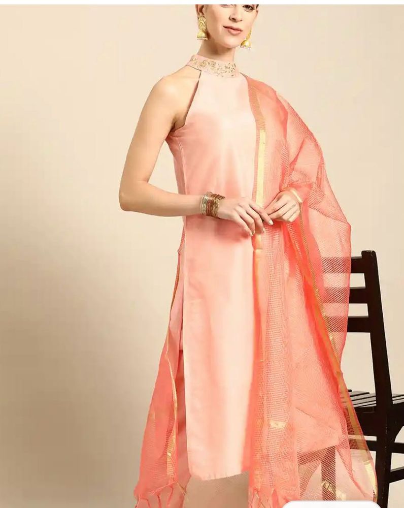 3 piece Elegant Peach Kurta Set with Dupatta Anouk