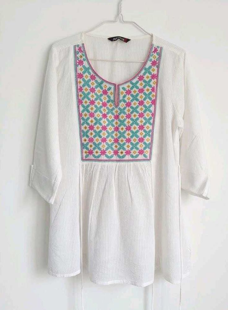 White Embroidered Kurta Top