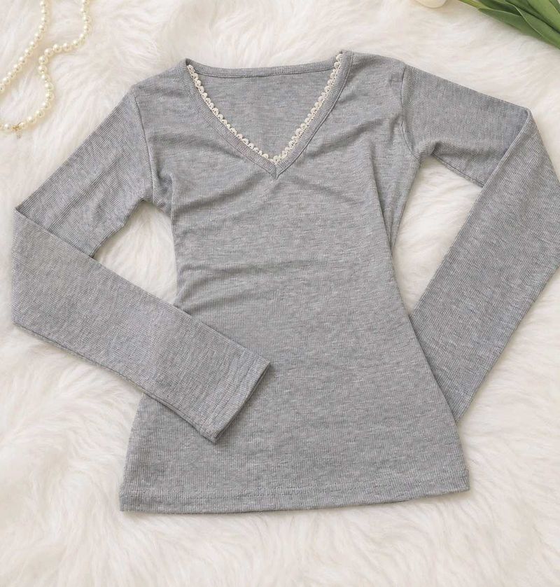 V-Neck Lace Trim Top