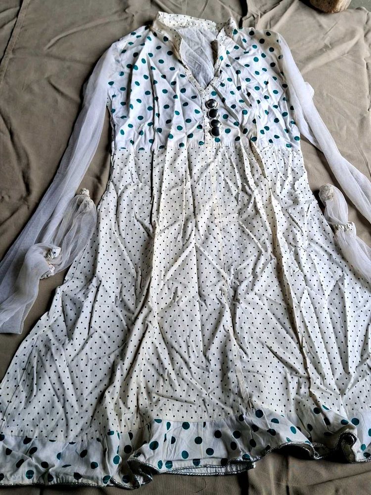 Polka Dot Kurta with Sheer Sleeves