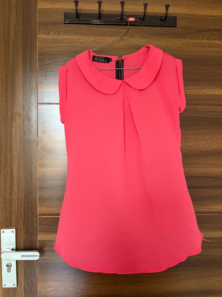 Chic pink Peter Pan Collar Top