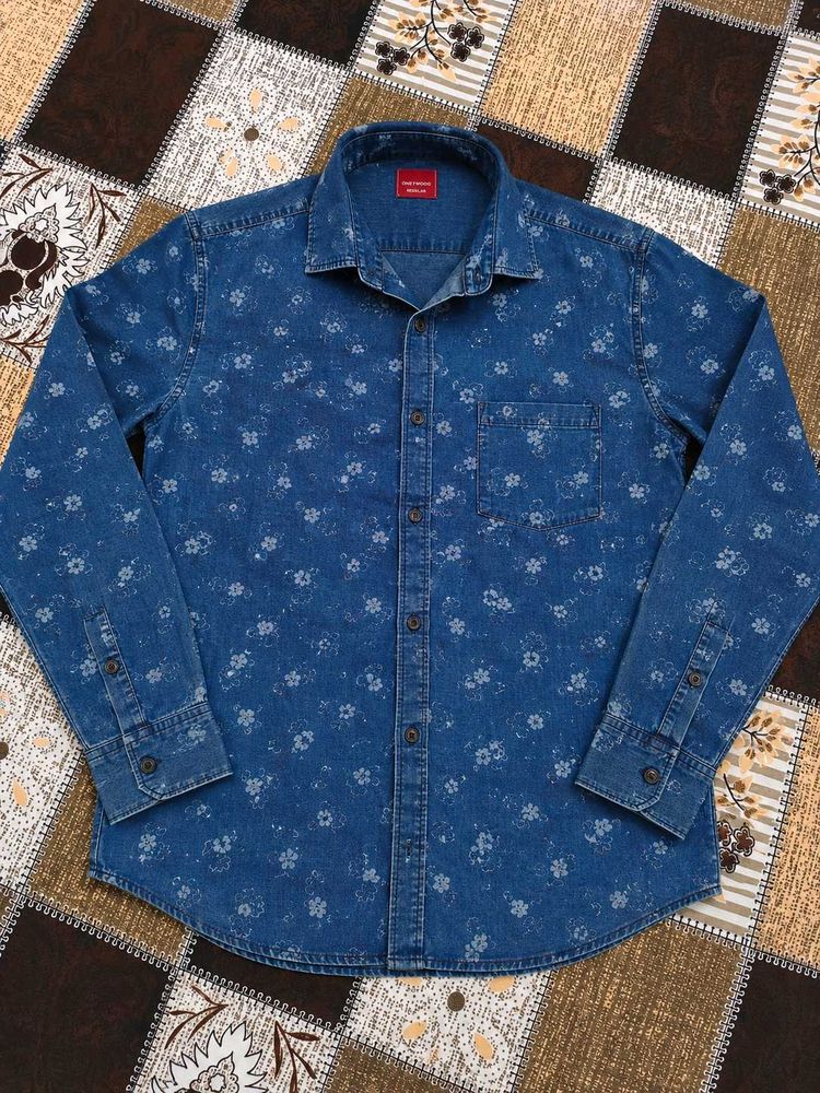 Men's Floral Denim Shirt