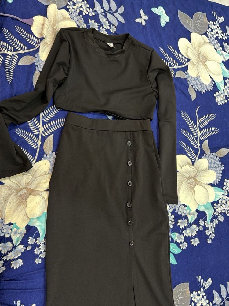 Chic Black Button-Up midi skirt and top