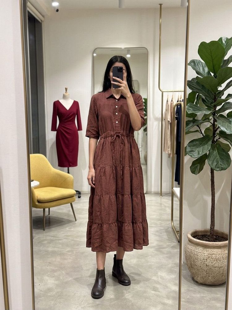 Brown Tiered Midi Dress