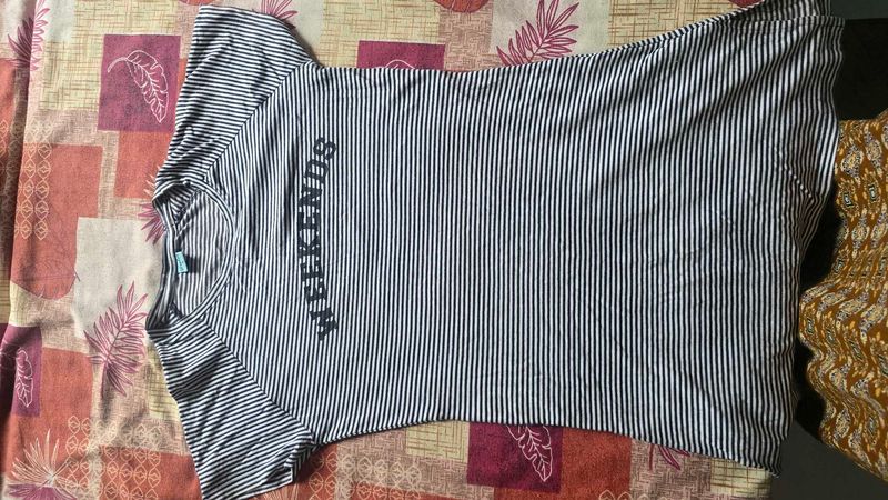 Striped T-Shirt with "Weekends" Print