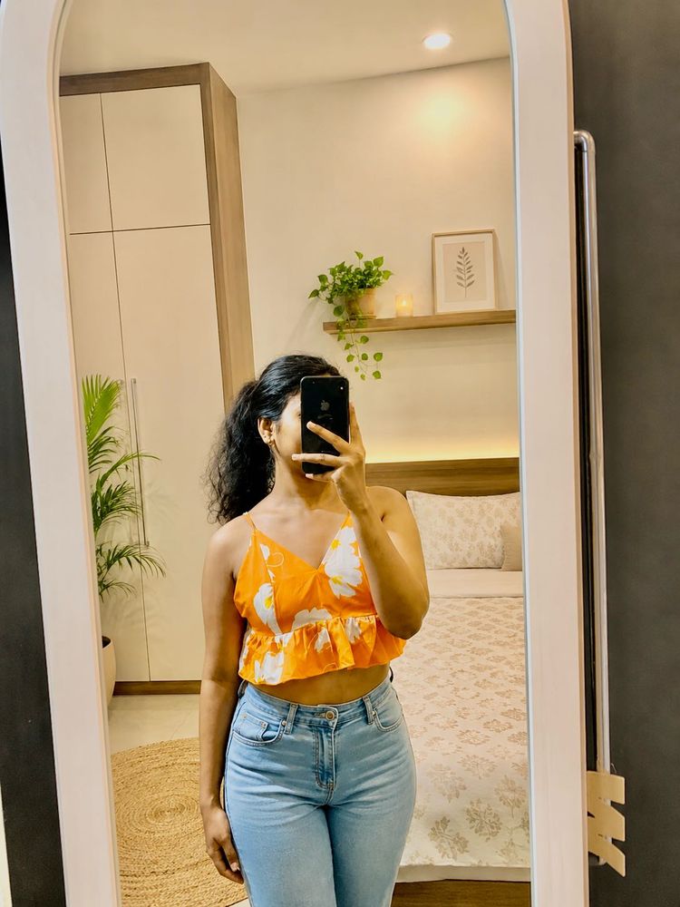 Orange Floral Bralette Top 🍊✨ Perfect for Beach &amp;