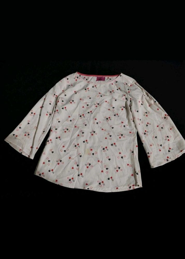 White Heart Print Bell Sleeve Top