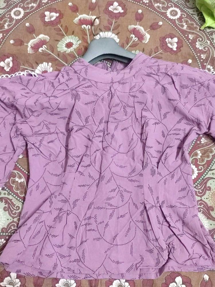 Purple Leaf Print Top