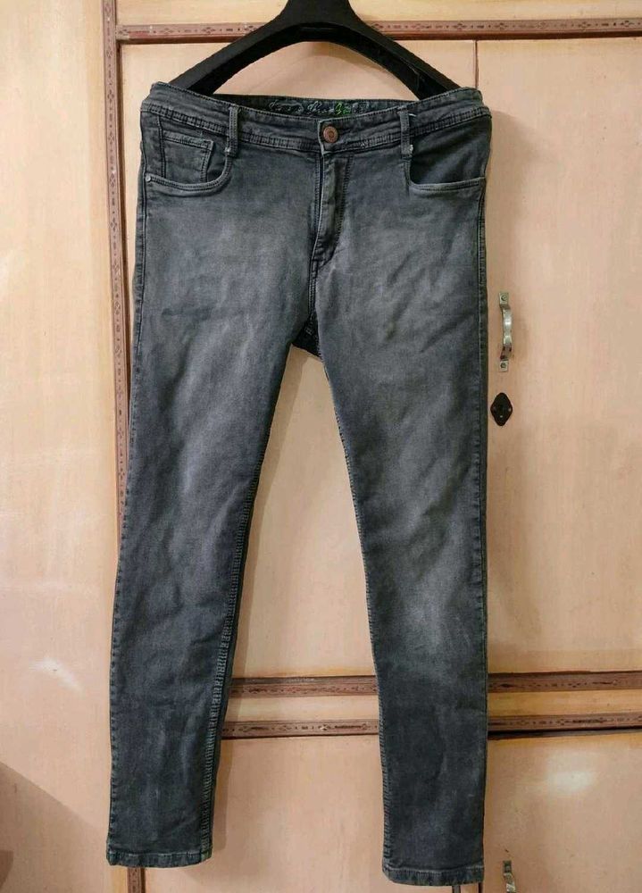 Men's Grey Washed Slim-Fit Jeans | Size 38