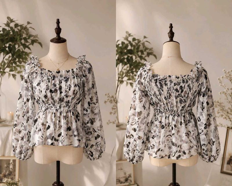 Floral Print Smocked Peplum Top