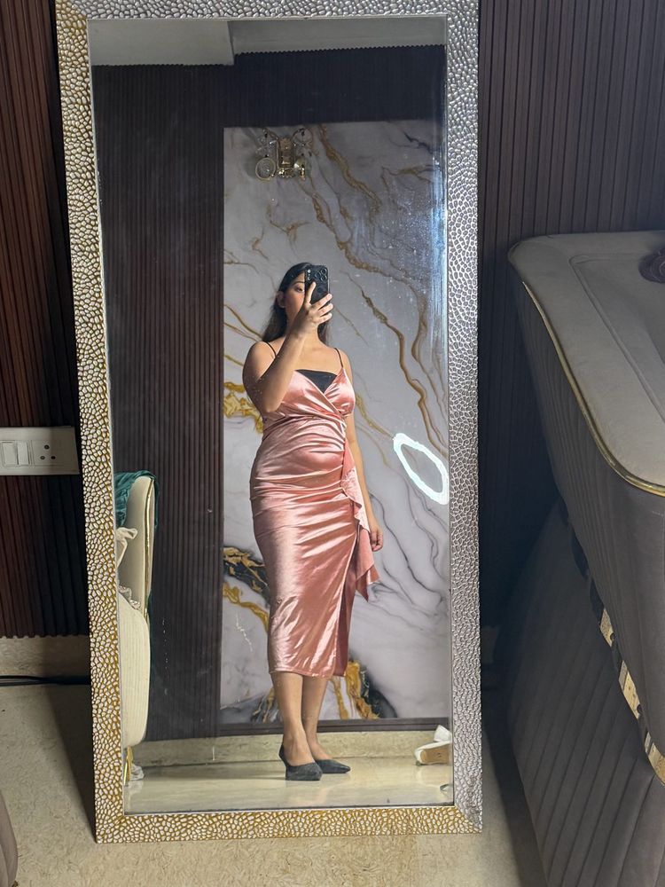 Satin Slip Dress with Ruffle Detail