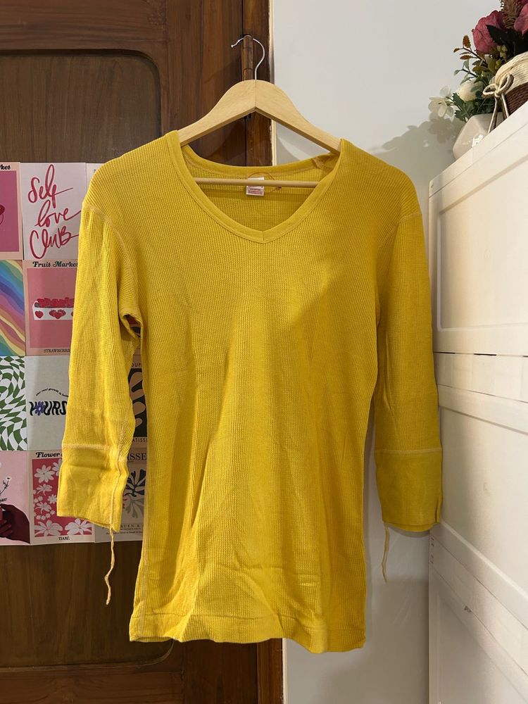 V-Neck Long Sleeve Ribbed Top