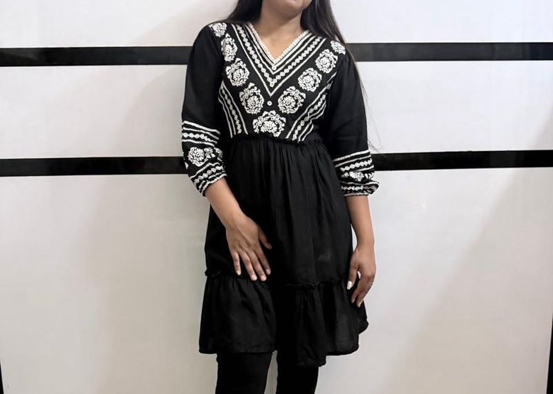 Black Kurta with White Embroidery
