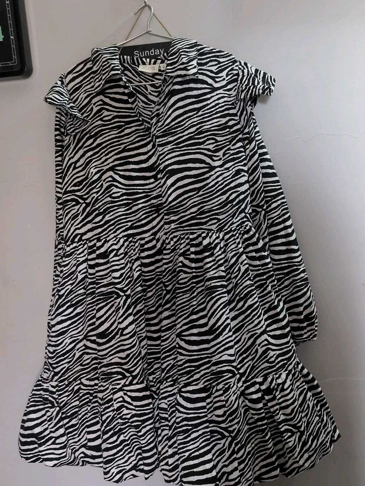 Zebra Print Tiered Midi Dress
