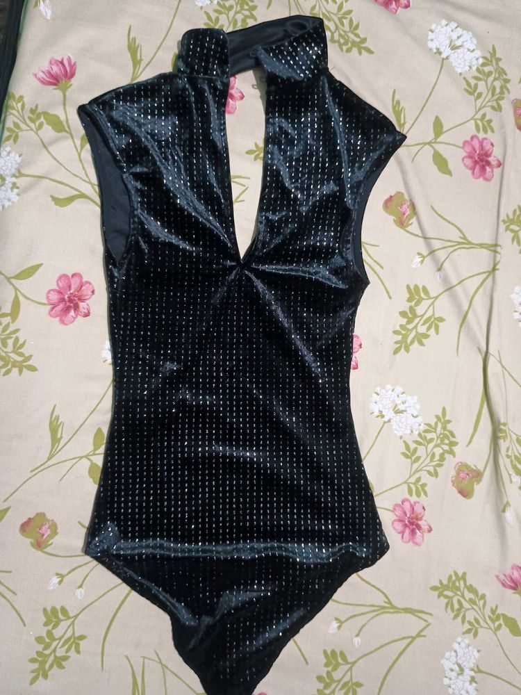 Sparkling Black Bodysuit Top