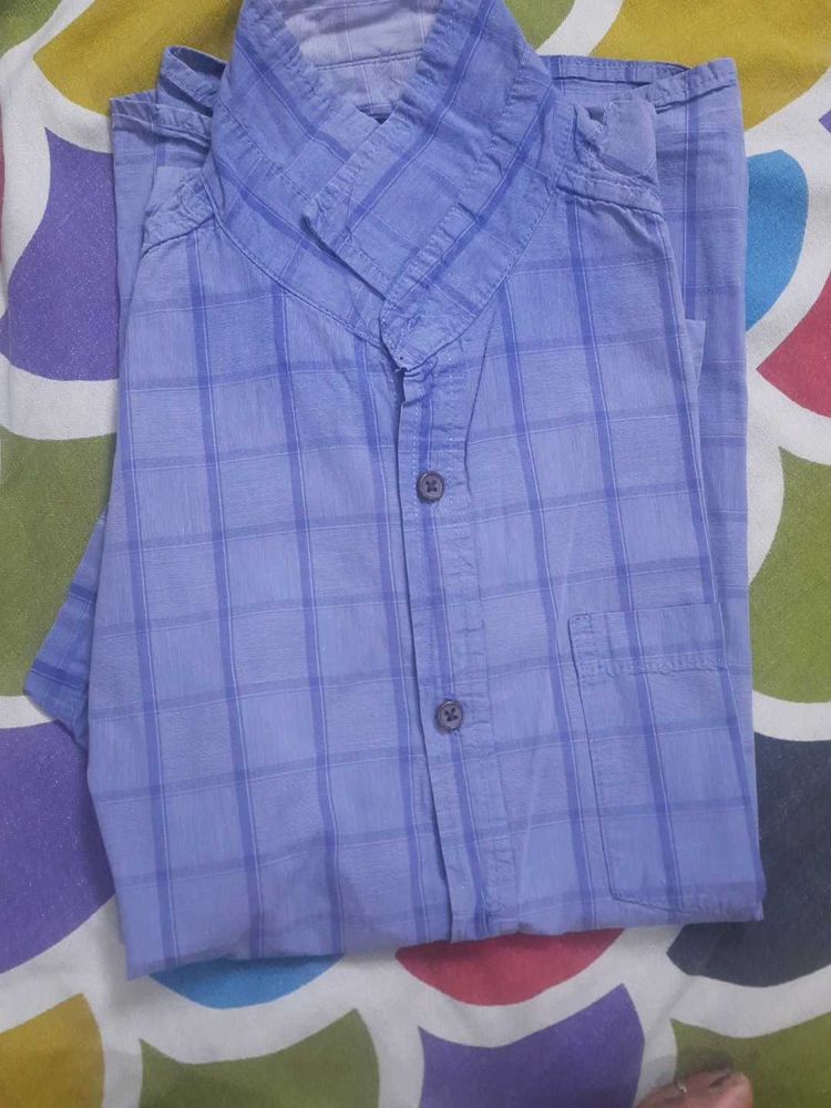 Men's Blue Plaid Casual Shirt