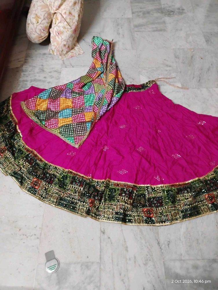 Vibrant Pink Lehenga with Colorful Dupatta