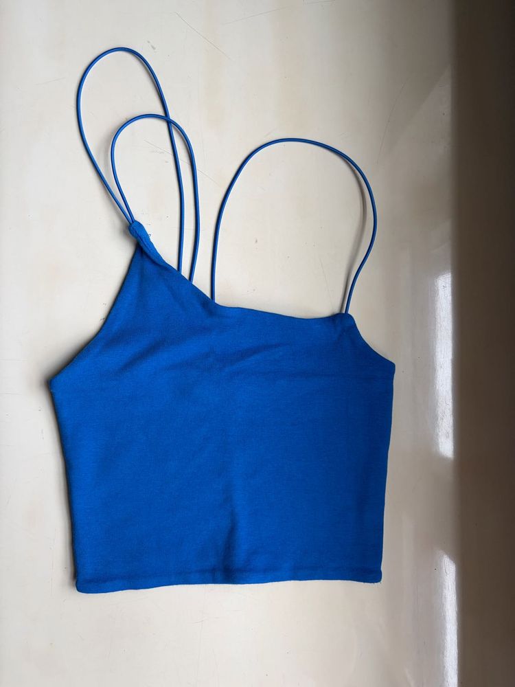 Zara Vibrant Blue Asymmetrical Strap Crop Top