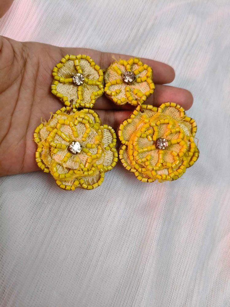 Yellow Flower handmade Pearl Earrings ❤️