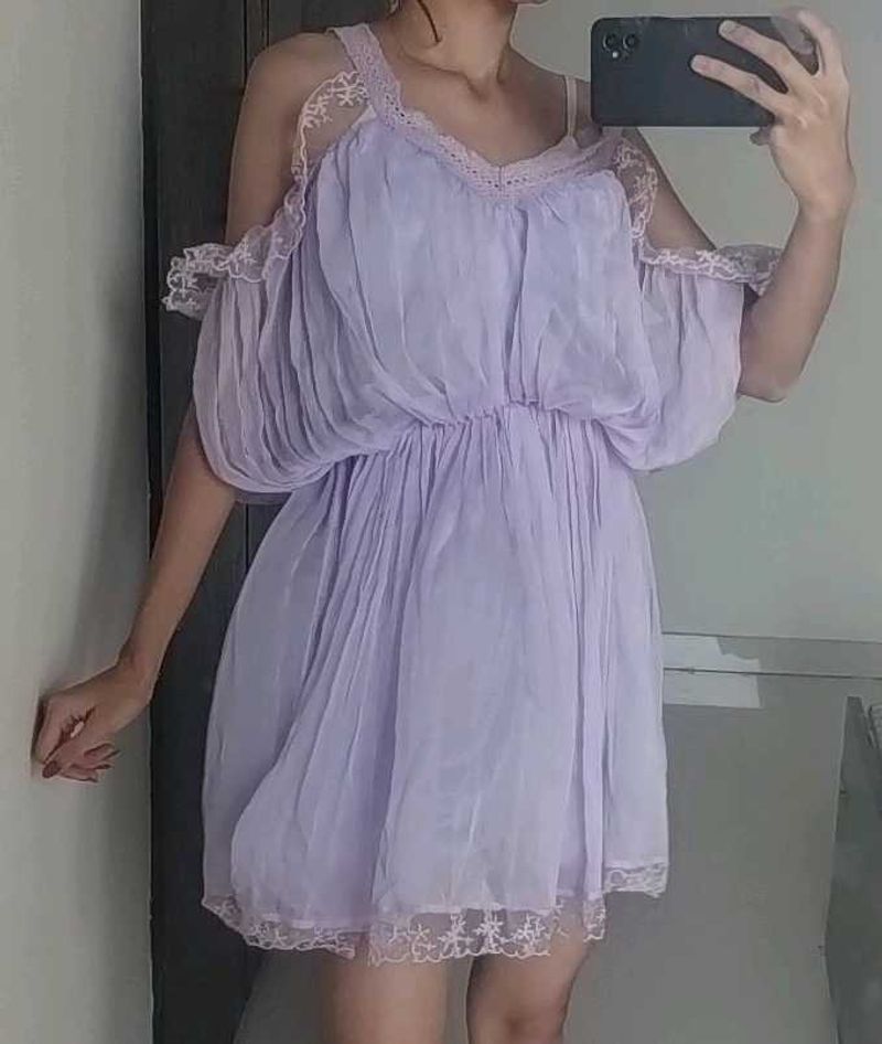 Lavender Lace Trim Fairycore Y2k Dress