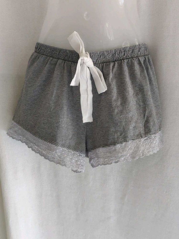 Cozy Striped Pajama Shorts with Lace Trim