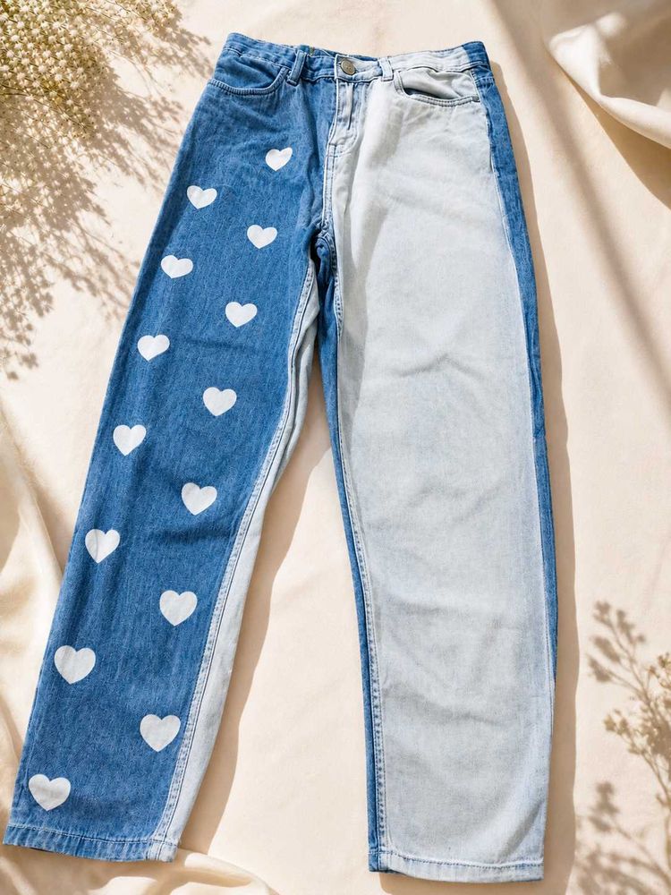 Cute Heart Patchwork Jeans