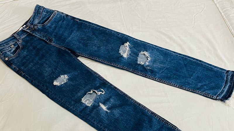 MANGO Ripped Blue Jeans