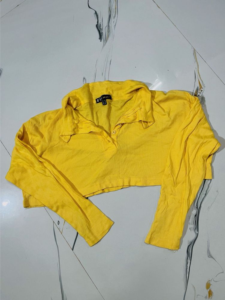 Vibrant Yellow Cropped Polo Shirt