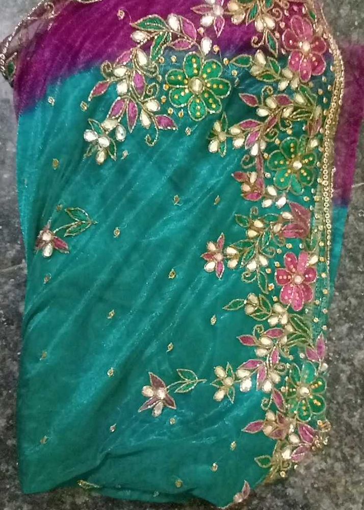 Embroidered Teal &amp; Magenta Saree