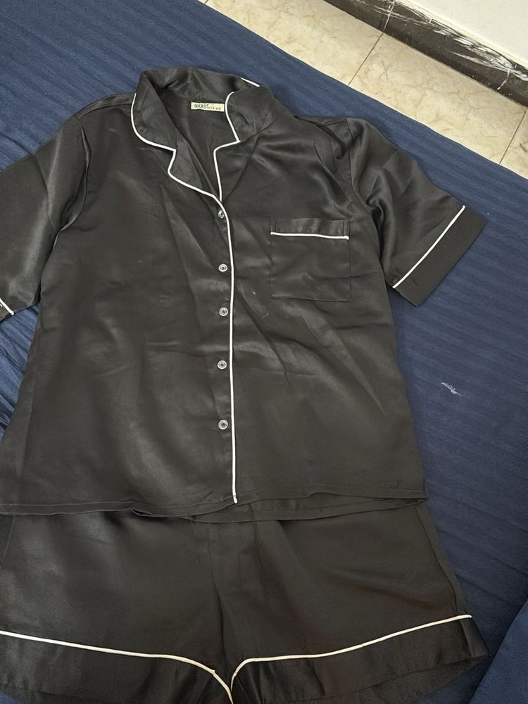Satin Pajama Set - Black