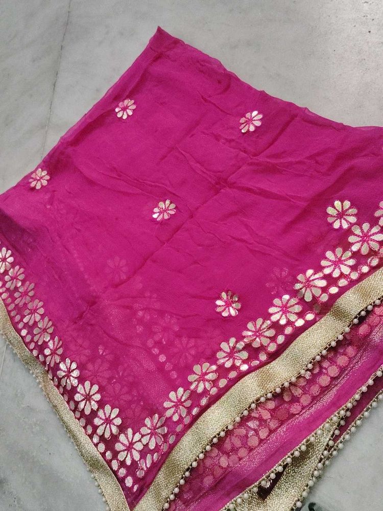 Vibrant Pink Heavy Embroidered Dupatta
