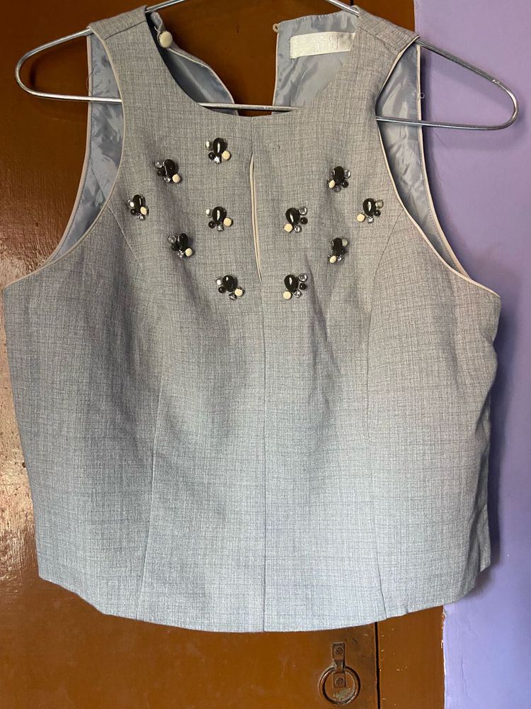 Embellished Grey Sleeveless Top