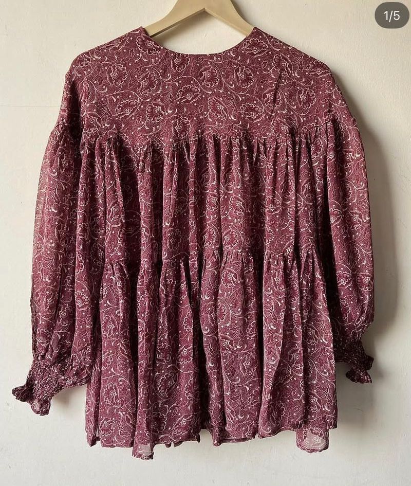 Tiered Paisley Print Long Sleeve Tunic