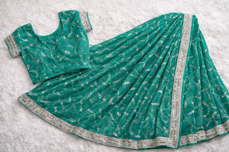 Green Embroidered net Saree &amp; Blouse